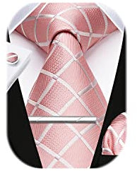 HISDERN hommes rose Plaid cravate mouchoir bouton de manchette pince à cravate ensemble formel fête de mariage cadeaux