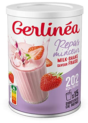 Gerlinéa Boisson Milkshake goût Fraise - Repas Riche en protéines - Poudre à reconstituer - contient 15 repas - 220385