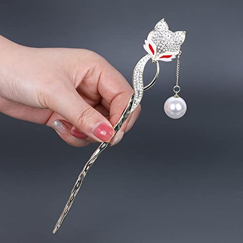 Baguettes De Cheveux Balancent,Chaîne De Gland De Perles Baguettes De Cheveux Élégantes Épingles À Cheveux Stick Strass Baguettes De Renard Accessoires Pour Cheveux Épais