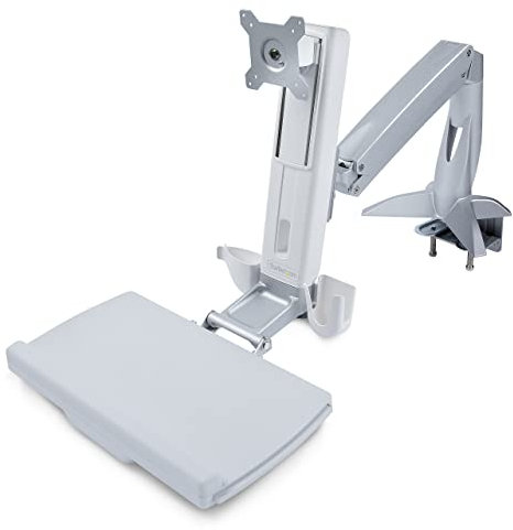 StarTech.com Sit-Stand Monitor Arm with Keyboard Tray - Adjustable Desk Mount Sit-Stand Workstation Arm for Single 27 VESA Display - Ergonomic Articulating Standing Desk Converter (SIT-STAND-ARM-1MS)