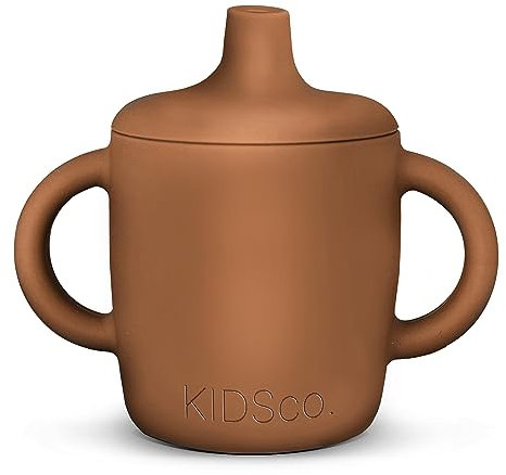 KIDSco. Silicone Sippy Cup and Training Cup for Baby 6 months+ Soft Spout and Handles Unbreakable Easy Grip for Babies 6-12 months and Toddlers 1-3 years 5oz/150ml (Caramel)