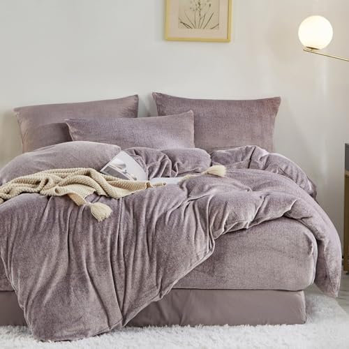 Luofanfei Flauschige Plüsch Bettwäsche Winter 135x200 Fleece Kuschelige Samt Thermo Bettwäsche Set 135 x 200 Grau Uni Cashmere Touch Warm Weich Microfaser Winterbettwäsche Set Bett mit Reißverschluss