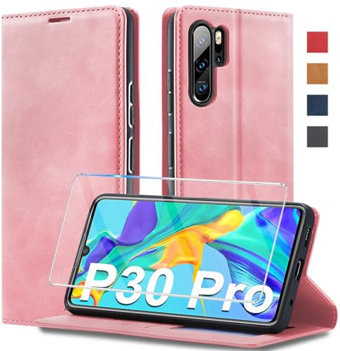 Handyhülle für Huawei P30 Pro Hülle Leder [1 Stück Panzerglas] [Premium PU Leder] Klappbar Handyhülle für Huawei P30 Pro Hülle 360 Grad Stoßfeste Flip Standfunktion Schutzhülle Case für Huawei P30Pro