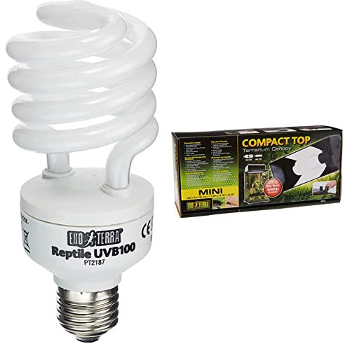 Exo Terra Reptile UVB 100, Tropische Terrarienlampe, 13W, Fassung E27 & Compact Top, Terrarienabdeckung, Mini, für 1 Lampe, mit Reflektor, 30 x 9 x 12,5cm, Fassung E27