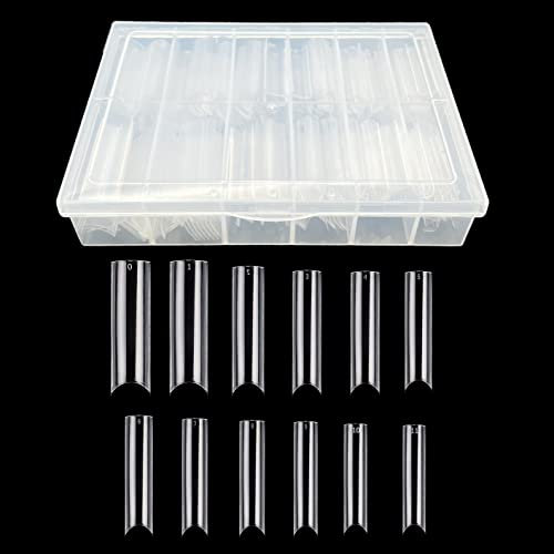 JZK 240x Clear C Curve Half Cover Square Nail Tips Extra Long For Acrylic Extensions, Square False Finger Nail Tips For Gel And Acrylic Nails, False Nail Extension Tips