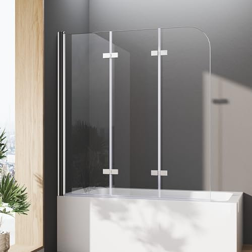 Duschwand für Badewannen 140 x 140 cm 3 teilig faltbar Duschabtrennung Sicherheitsglas hell Duschwand Duschabtrennung Nano 6mm Glas
