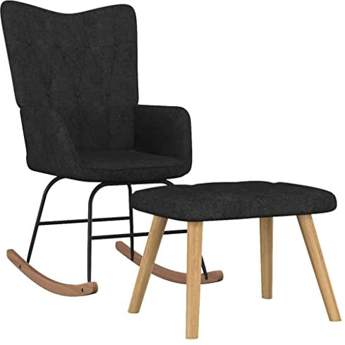 vidaXL Schaukelstuhl mit Hocker Schaukelsessel Schwingsessel Relaxstuhl Relaxsessel Ruhesessel Sessel Lounge Wohnzimmerstuhl Stoff Schwarz
