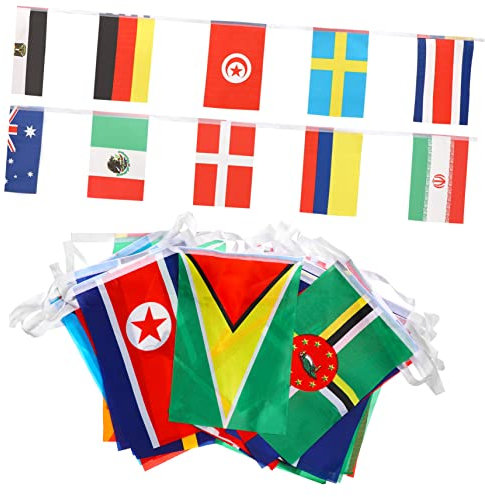 Abaodam 200 Stück Schnur String-flag Girlande Mit Internationalen Flaggen Dekorationen 2022 Internationales Flaggenbanner Wimpel Internationale Flaggen Der Welt Polyester Ammer Fußball