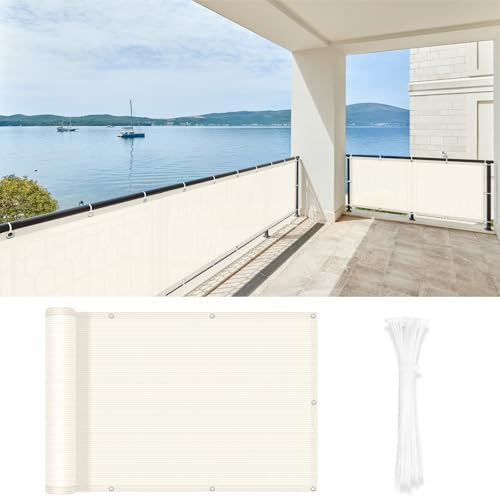 LOVE STORY Écran de Confidentialité pour Balcon 100x300cm avec Tissu HDPE,(Crème) Couverture de Balcon pour l'ombre, Écran Protecteur de Clôture avec œillets, Protection UV pour Jardin Extérieur