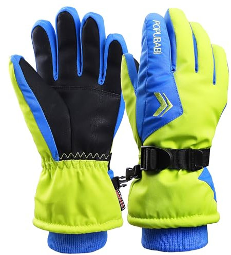 POPUBABI Gants Enfants Gants de Ski garçon Fille, Gants d'hiver étanches Enfants, Gants de vélo Coupe-Vent, Gants de Neige Chauds Enfants pour Snowboard Ski vélo