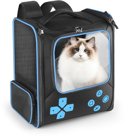 XMUXI Cat Backpack Carrier Dog Carrier Backpack 6kg, Puppy Backpack Pet Backpack for Carrying Cats Dogs up to 6KG, Waterproof Oxford Fabric with Mesh Window Foldble Black