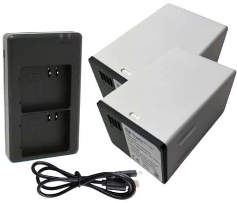 Trade-Shop 3in1 Set: 2X Kamera-Akku (14000mAh) + Dual Ladegerät kompatibel mit Arlo A7a A-7a A14 A-14 308-50019-01 VMA5420-10000S CS-NAR700XL