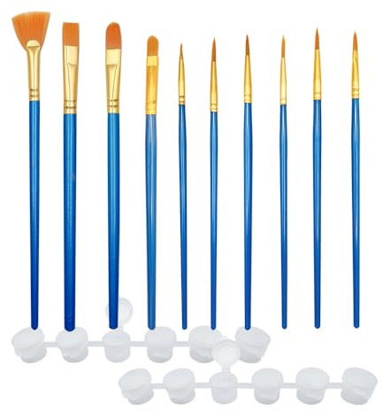 WYAN Lot de 10 Nylon Pinceaux Artiste en Forme d'éventail,Pinceaux Peinture Acrylique,pour Les Peintures Acryliques(avec 12 boîtes vides de 3ml de Peinture)