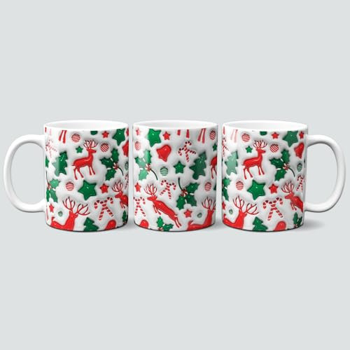 online-hut - Tasse - Kaffeebecher - Weihnachtstasse - Weihnachten - 3D Design - Hirsch/Mistelzweig/Zuckerstangen - 3D-W23