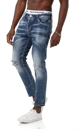 Red Bridge - Jeans da uomo in denim, look Destroyed, Blu, 44/46 IT (31W/32L)