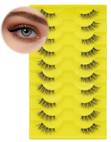 LZM Demi Faux Cils Naturel 10 Paires Bande Fine Cils Œil de Chat Cils Cateye Fait à La Main Réutilisable Faux-Cils Doux et Court Faux Cil Cat Eye Lashes Naturel Half Lashes 3D Effect (QX08)