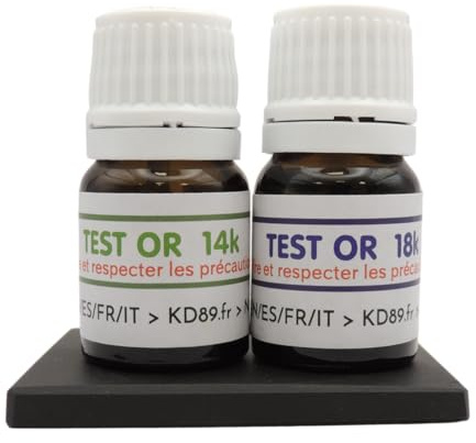 KD89 Soluzioni di prova in oro 14-18 carati con pietra di paragone naturale e istruzioni multilingue – competenza per gioielli, monete, lingotti – 2,5 ml