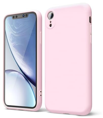 oakxco for iPhone XR Phone Case Liquid Silicone, Thin Slim Soft Rubber Gel TPU Plain Simple Cover for Women Girl Cute, Matte Solid Color, Light Pink