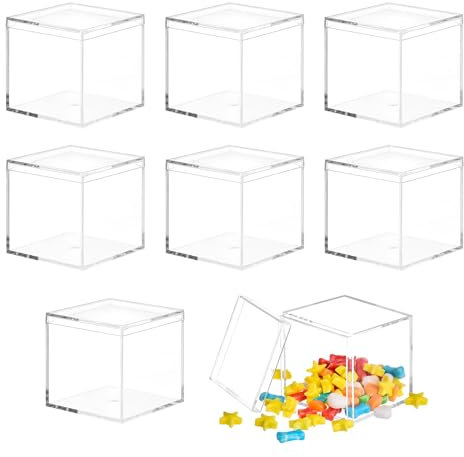 BRISKORE 8 Stück Kleine Aufbewahrungsbox mit Deckel,Acryl Würfel Geschenkbox Durchsichtig Set,Acrylbox mit Deckel,Transparent Kleine Acryl Box,Klein Acryl Vitrine,für Schmuck,Figuren,Süßigkeiten