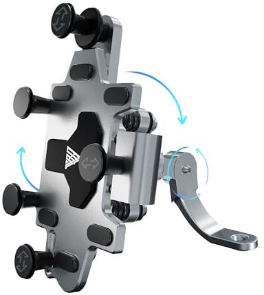 EFEALL Motorrad Handyhalterung, Aluminium Handyhalterung Motorrad für Rückspiegel mit vibrationsdämpfer, 360° Drehbar Motorradhalterung Mountainbike Handy Halterung für 4,0-7,0'' Phone, Silbrig