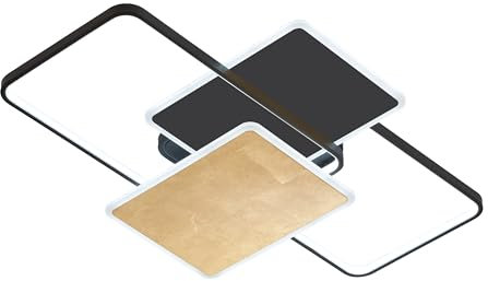 Fischer & Honsel Deckenleuchte Quadro | Sandschwarz/Gold | L: 90 cm, B: 60 cm, A: 8,00 cm| Stufenlos Dimmbar | Farbtemperatureinstellung| 1x LED 65 W 2700-4000 Kelvin| 9800 Lumen| EEG: F | 21462