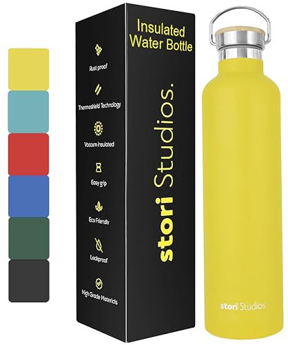 Stori Studios Stainless Steel Water Bottle 1l, Yellow Water Bottle, Insulated Water Bottle, Metal Water Bottle, BPA Free Water Bottle, Leak Proof Water Bottle, Reusable Water Bottle – Yellow