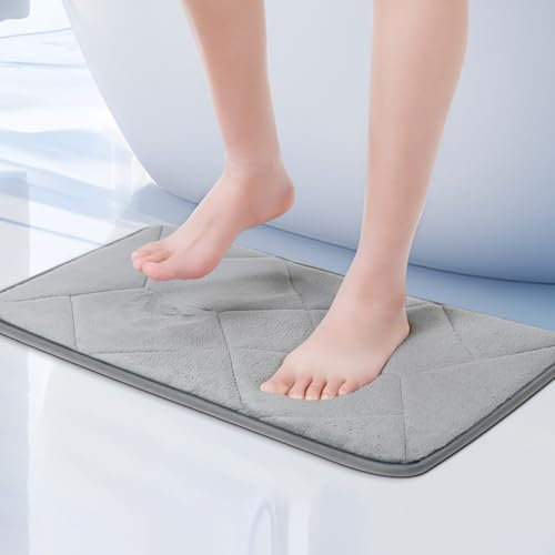 Cozary Tappeto da Bagno in Schiuma di Memoria Assorbente, Antiscivolo, Grigio, 80 x 50 cm
