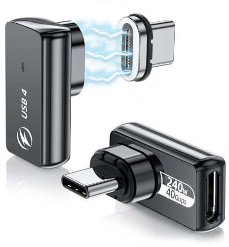 Magnetischer USB-C-Adapter 240W (2 Stück) 90-Grad-magnetischer USB-C-Adapter, 24-polig, mit PD-Schnellladung, USB4, 40 Gbit/s, 8K, 60 Hz für Thunderbolt 3/4, MacBook Pro/Air und weitere Typ-C-Geräte
