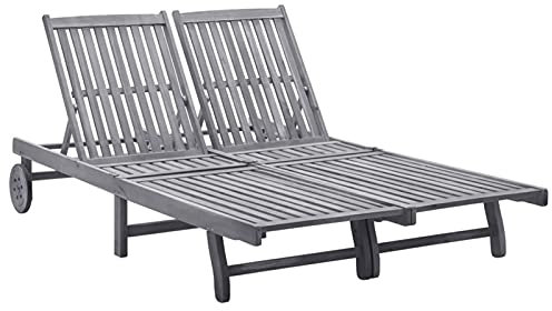 Mengtu Sonnenliege Doppelliege Gartenliege Liege Relaxliege Strandliege Gartenmöbel Freizeitliege mit Verstellbar Rückenlehne Akazie Massivholz Gartenmöbel#1