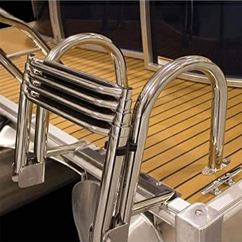 CYMYYDS Boot Poolleiter 4 Stufen Aluminium 116cm Anlegeleiter Schwimmbad Leiter, Pontoon Marine Folding Telescoping Innenbordleitern mit Griffen & Breitem Pedal