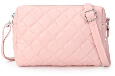 Gladdon Damen Umhängetasche Gesteppt Crossbody Bag Messenger Tasche Schultertasche Klein Handytasche Vegan Leder(Rosa)