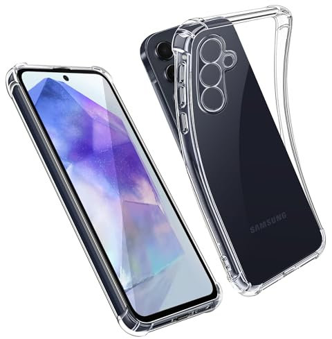 AUKASE Coque pour Samsung Galaxy A55 5G, Housse Etui en Transparent Silicone TPU Souple [Bumper avec Coins Renforcés], Protection Antichoc Claire Compatible avec (Transparent, A55)