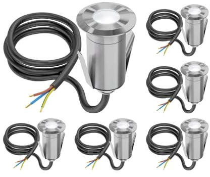 ledscom.de 6x LED Bodeneinbauleuchte GLOX für außen, IP67, aluminium, rund, 35mm Ø, weiß, matt