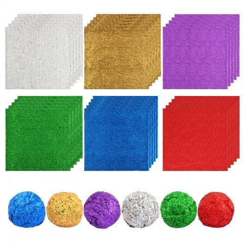 Granvoo 600pcs Alufolie Wrapper für Süßigkeiten Schokolade, Lebensmittelqualität Aluminium Foil Papie, Folie Papier Wrapper Lolly, Folie Papier für DIY Verpackung Party, Weihnachten Zubehör (6 Farbe)