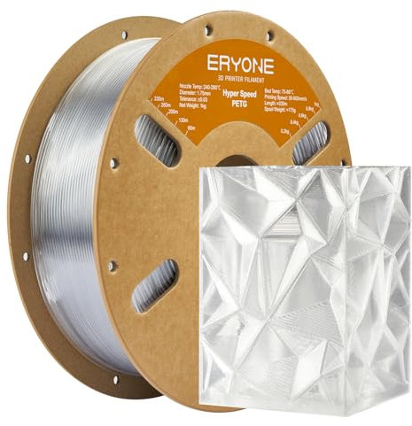 ERYONE High Speed PETG Filament 1.75mm +/- 0.03mm, High Speed Filament PETG,Rapid PETG Filament, 3D printing filament, 30-600mm/s Hyper Speed PETG filament, 1kg (2.2LBS) / Spool, Transparent