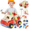 Ophy Wooden Toys Kids Tool Set - 45 Pcs Tool Box Role Play Educational Construction Toys with Wheels Montessori Toys for Kids Age 3+