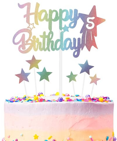 Rainbow Birthday Cake Decoration, Number 5 Rainbow Cake Topper, Any Holiday and Party Cake Color Decoration, Birthday Celebration Decoration for Boys and Girls