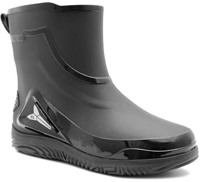 IMTY Mens Short Ankle Boot Wellies Waterproof Mid Calf Slip On Rain Boot Snow Farm Gardening Outdoor Festival Wellington Boots (Black, UK Footwear Size System, Adult, Men, Numeric, Medium, 6)