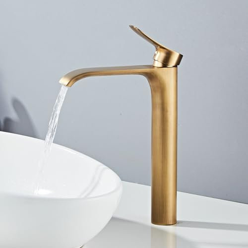 Wasserhahn Bad Badarmatur Antikes Messing Wasserfall Hoch Waschtischarmatur Einhebel Mischbatterie für Waschbecken Badezimmer