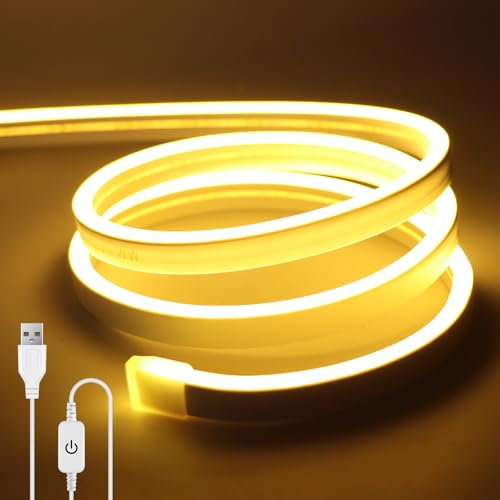 AIMENGTE Neon LED 1m, 5V Bande Lumineuse Néon Blanc Chaud, CRI 90+ Waterproof 2800K 120 Neon, Bande Lumineuse Flexible en Silicone pour Cuisine, Salon, Décoration Intérieure et Extérieure