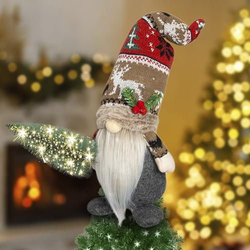 Weihnachtsbaumspitze mit Weihnachtswichteln, Weihnachtswichtel-Baumspitze mit Lichtern, Weihnachtswichtel-Baumspitze mit Beleuchtung, Elfen-Christbaumschmuck