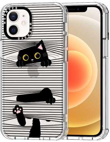 MOSNOVO für iPhone 12 / iPhone 12 Pro Hülle – Durchsichtige, schlanke, stoßfeste TPU+PC-Handyhülle, [6,6 Fuß Fallschutz/Anti-Abziehen] - Versteckte Schwarze Katze