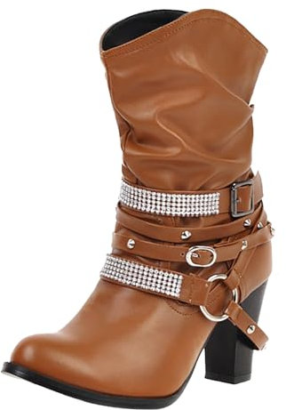 Stivaletti Neri Donna Stivali Donna con Tacco Coperto Scarpe Stringate Basse Stivali Texani Donna Neri Traforati Cowboy Boots Stivaletti Donna Neri Tacco Largo Stivali Alti