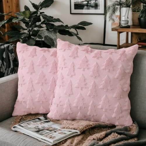 2 Stück Weihnachten Kissenbezug Home Deko 40 45 50 cm Weihnachtsdeko Kissenüberzug Winter Weicher Plüsch Kissenhülle Zierkissenbezüge Sofa Auto Bett Weihnachtskissenbezug (Rosa, 50x50cm)