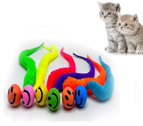Herjiore 6 Stück Lustiges Katzenspielzeug, Hüpfball,Wurmkatzenspielzeug,Interactive Toy for Cats, Perfekt für Katzen Jeden Alters. (Smiley)