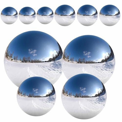 Edelstahl Gartenkugel,Counius 10 Stück Edelstahlkugel,Schwimmende Teichkugeln 25-100 mm Spiegelpoliert Hohlkugel Reflektierende Gazing Ball,Nahtlose Dekokugel für Hausgarten Ornament Party Dekoration