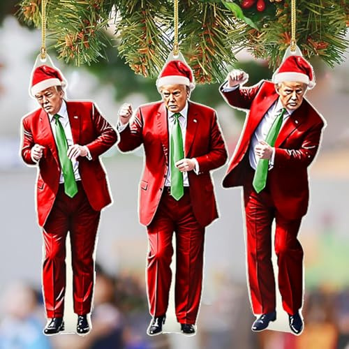 Juego de 3 adornos de Navidad de Donald Trump 2024, adornos de Trump para árbol de Navidad, adorno de baile de Trump, regalos de Navidad de Trump para seguidores, colgantes de Navidad (rojo)