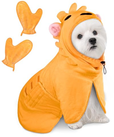 Bibykivn Hundebademantel, Einstellbare Dichtheit Hundebademantel mit Klettverschluss, Schnelltrocknender Hundebademantel, für Große Mittelgroße Kleine Hunde/Katze (Lion-Orange, S)