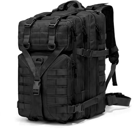 GKXLH Taktischer Rucksack - 45L Militär-Taktischer Rucksack für Männer & Frauen, 900D Oxford-Gewebe Armee Bug-Out-Bag Tagestrucksack, Taktische Tasche für Wandern, Angeln, Camping (Schwarz 45L)
