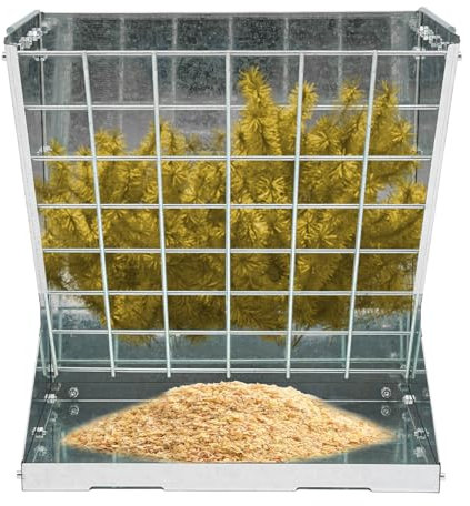 XUEMANSHOP Futtersparraufe, 2 in 1 Futterraufe, Tiefe des Futtertrogs 4cm, Bodenaufstellung, Gesundes Füttern, für Ziegen, Pferde, Schafe, Kaninchen, Kühe (Silber)